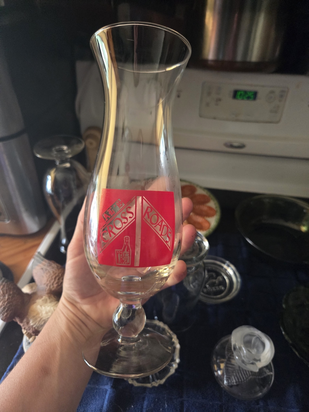 White Cross Roads Tall Stemmed Glass with Red Logo